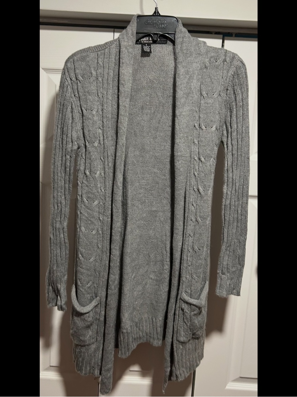 Stephanie Rogers Gray Open-Front Cable Knit Cardigan